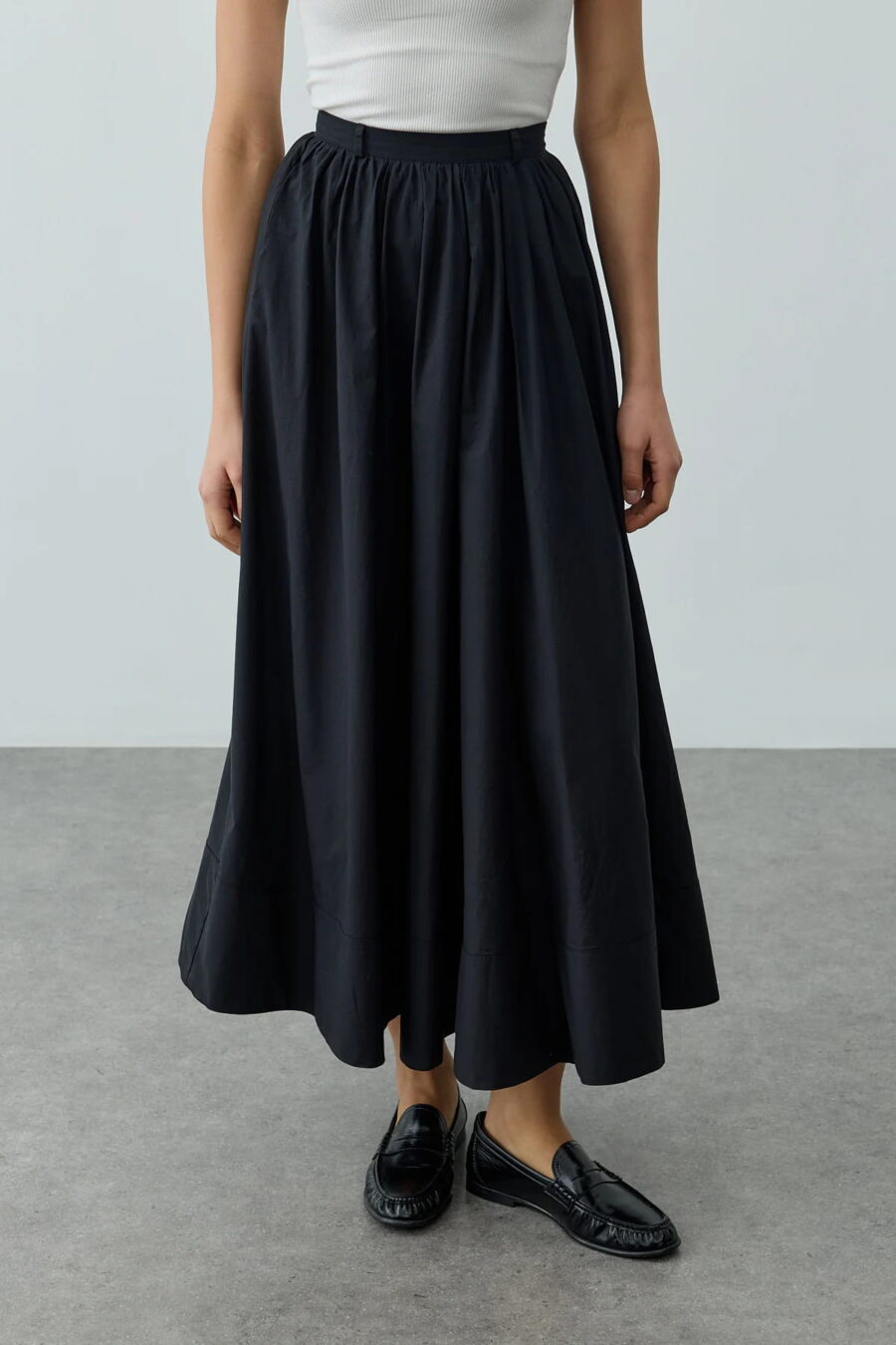 Black gathered detail maxi skirt