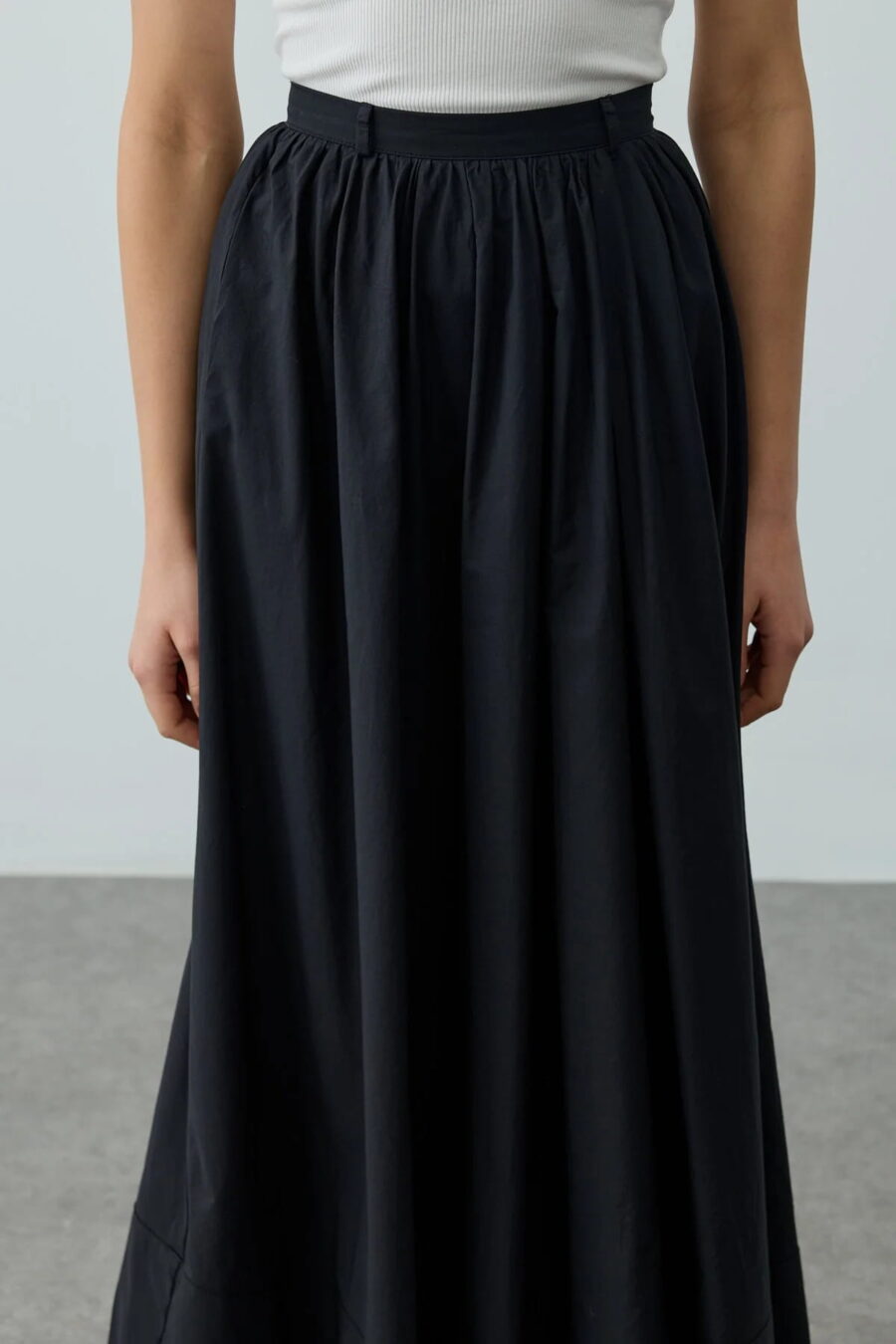 Black gathered detail maxi skirt