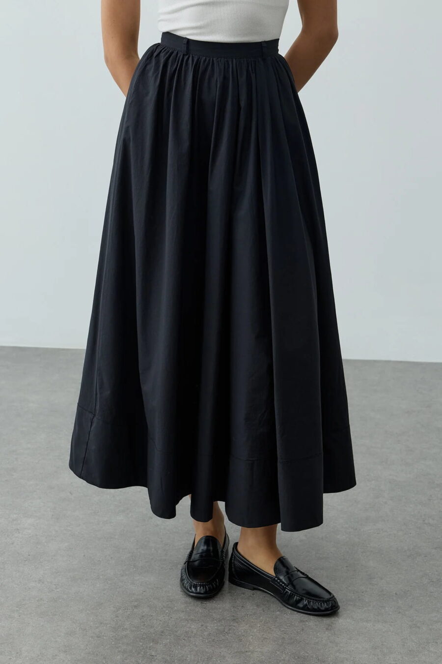 Black gathered detail maxi skirt