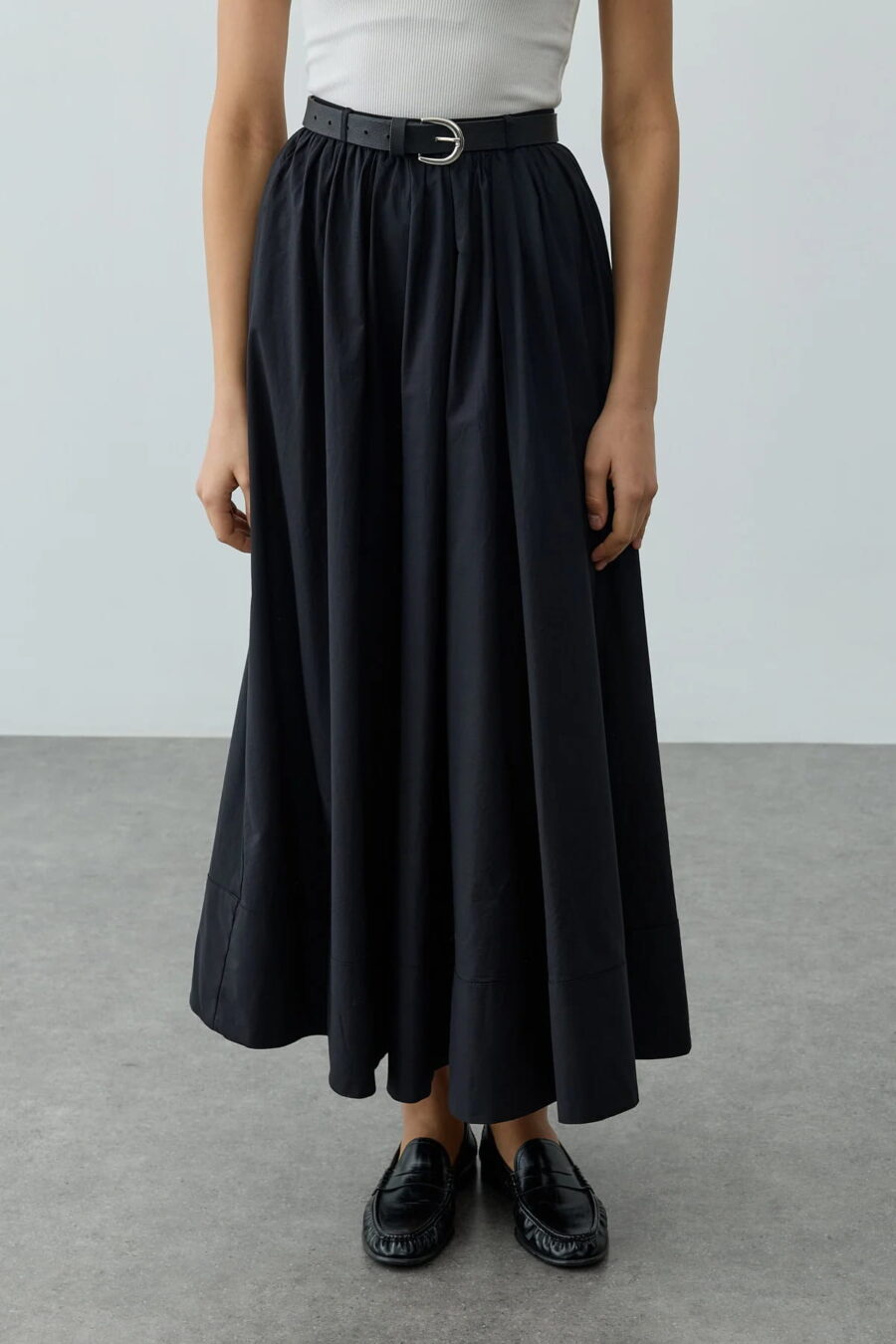 Black gathered detail maxi skirt