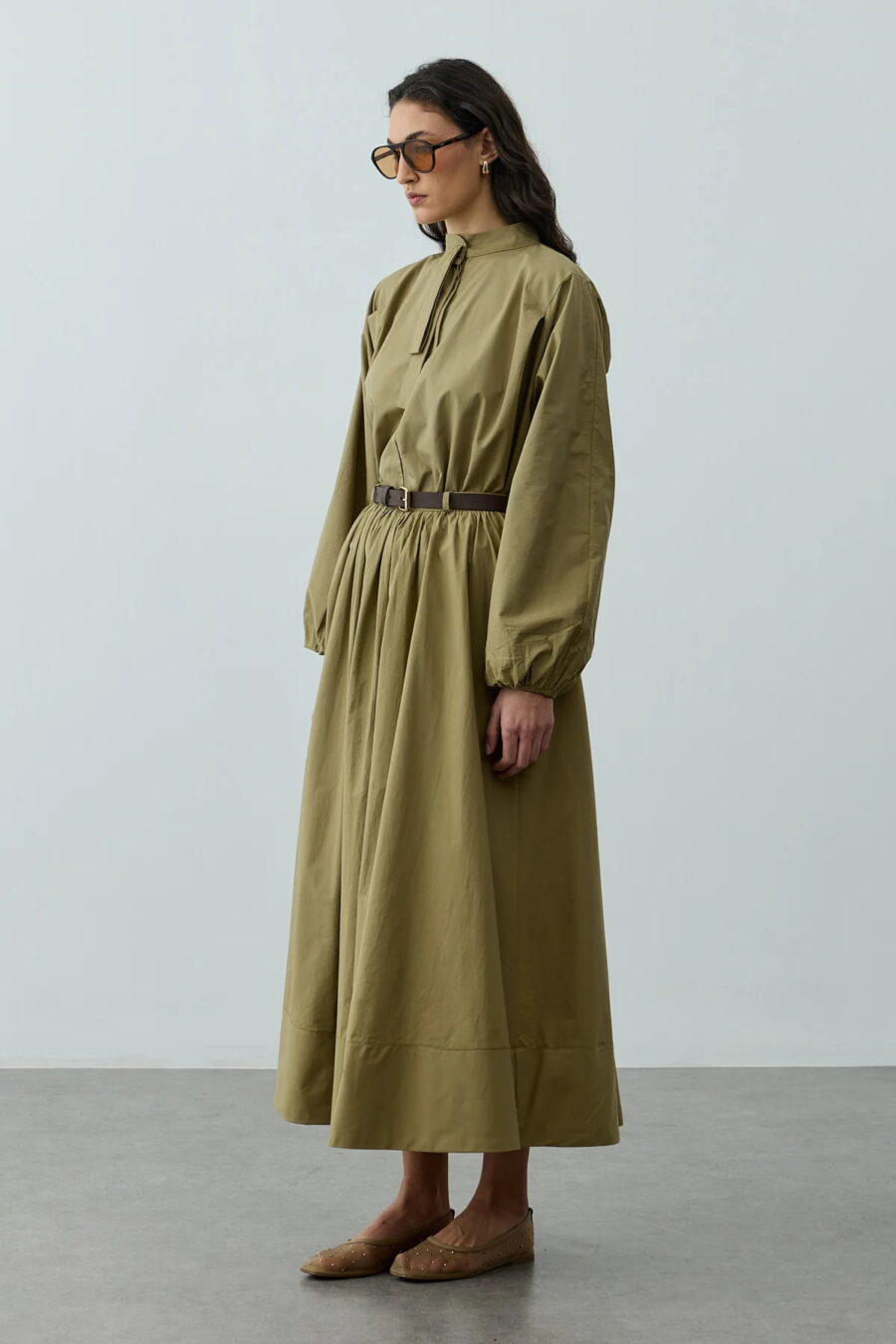 Green gathered detail maxi skirt