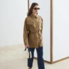 Camel pocketed piped belted oversize shirt