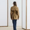 Camel pocketed piped belted oversize shirt