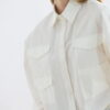 Ecru pocketed piped belted oversize shirt