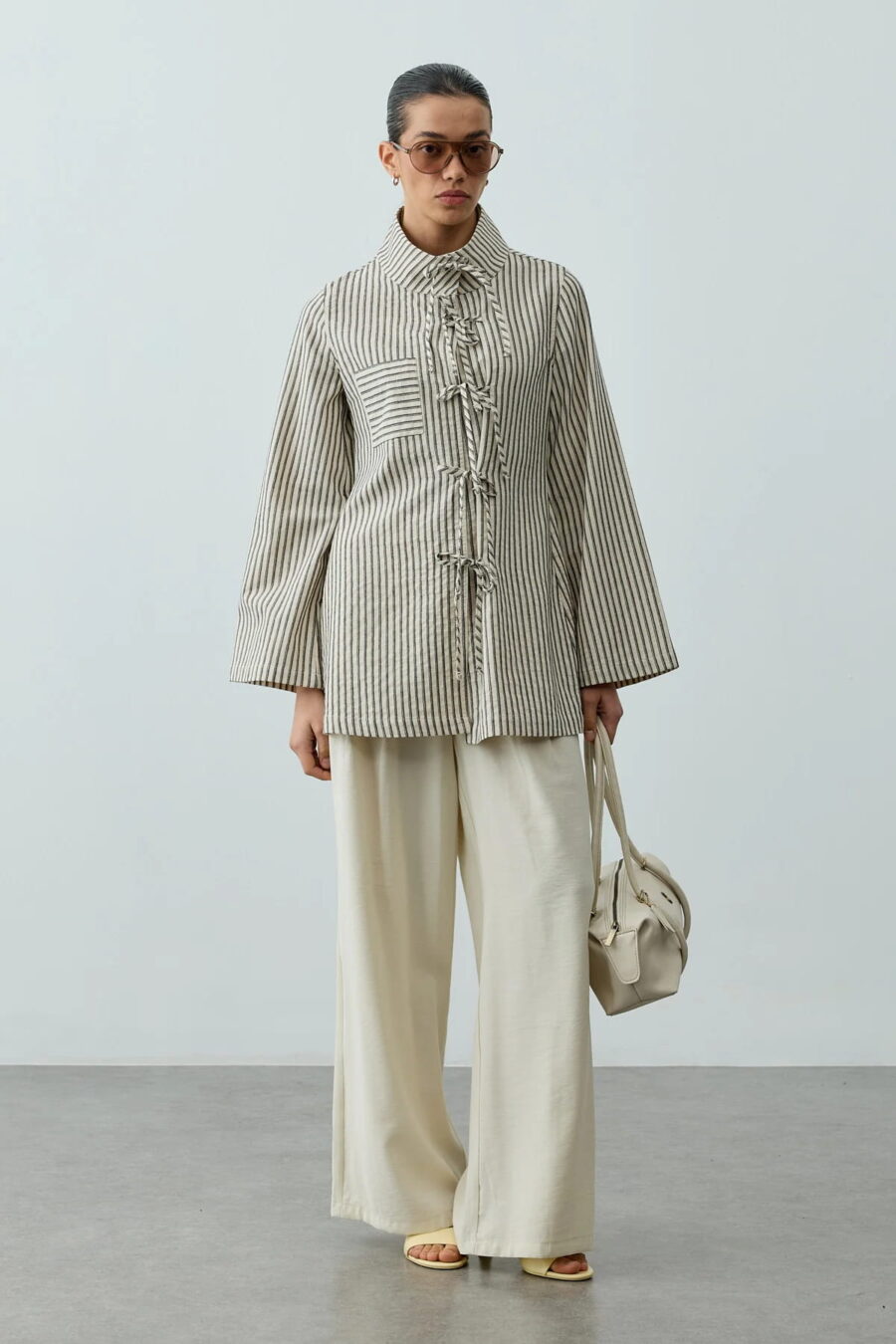 Natural striped tie-up shirt