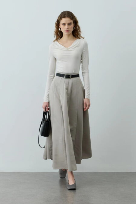 Gray multi-piece godet skirt