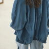 Blue high collar gathered bomber jacket