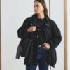 Black high collar gathered bomber jacket