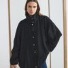 Black high collar gathered bomber jacket