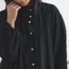 Black high collar gathered bomber jacket