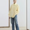 Butter yellow high collar gathered bomber jacket