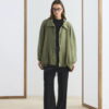Olive high collar gathered bomber jacket
