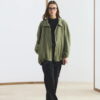Olive high collar gathered bomber jacket