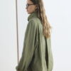 Olive high collar gathered bomber jacket