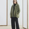 Olive high collar gathered bomber jacket