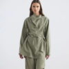 Sage draped collar tencel suit