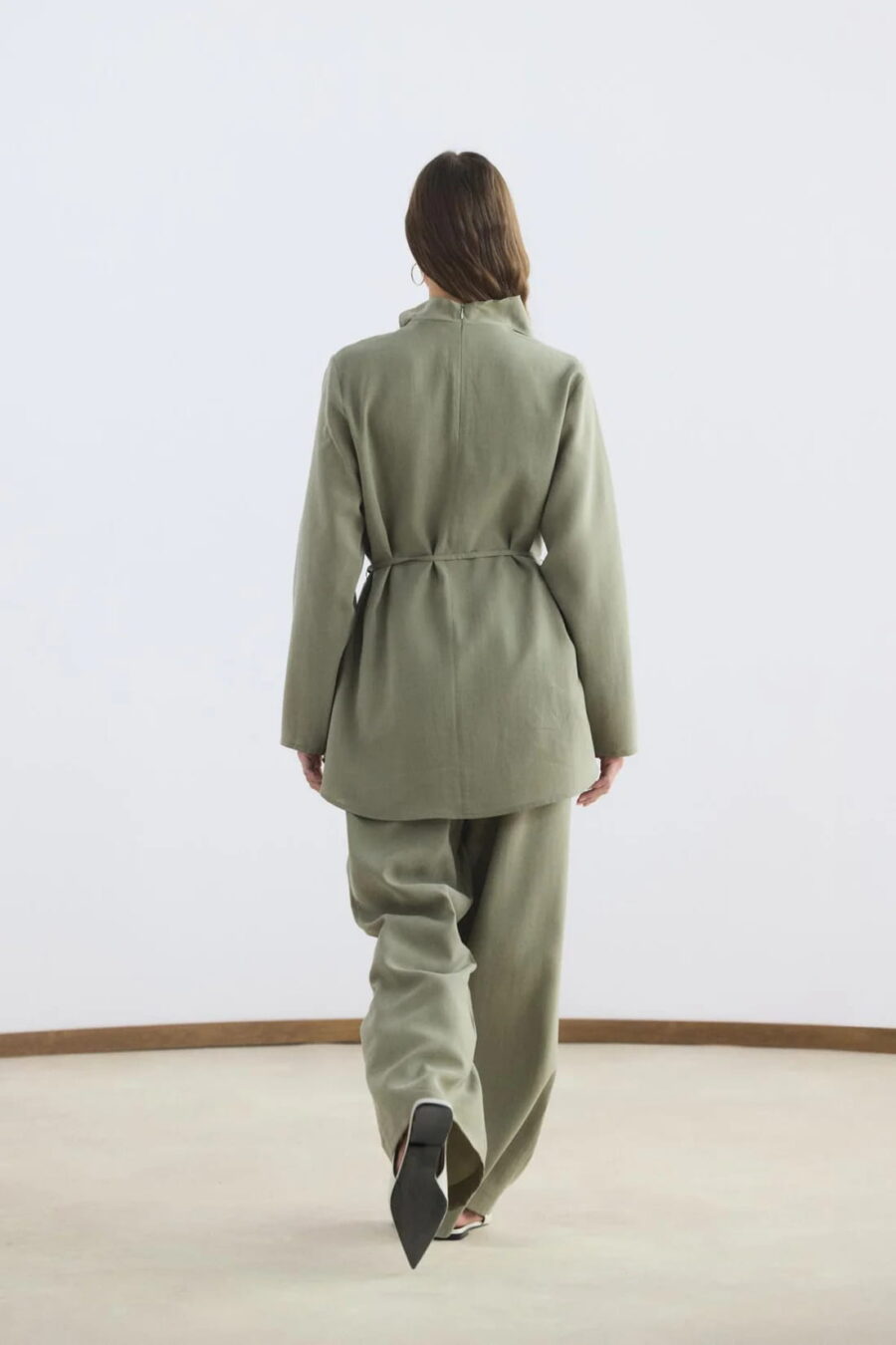 Sage draped collar tencel suit