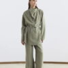 Sage draped collar tencel suit