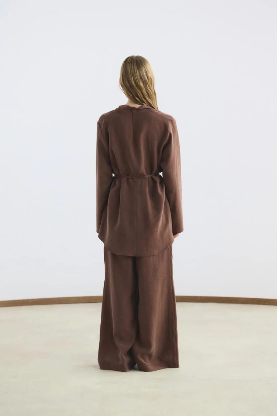 Bitter brown draped collar tencel suit