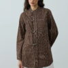 Brown metal detail striped shirt