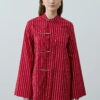 Red metal detail striped shirt