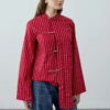 Red metal detail striped shirt