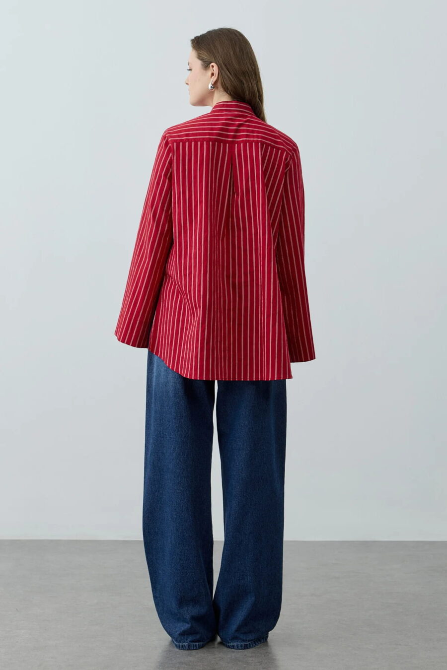 Red metal detail striped shirt