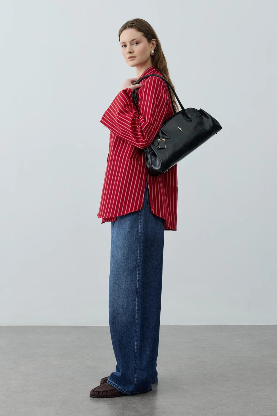 Red metal detail striped shirt