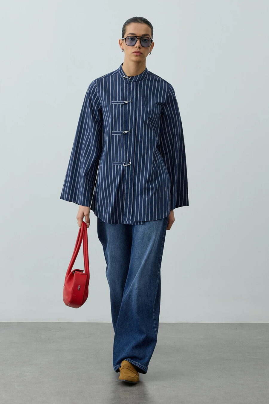 Blue metal detail striped shirt