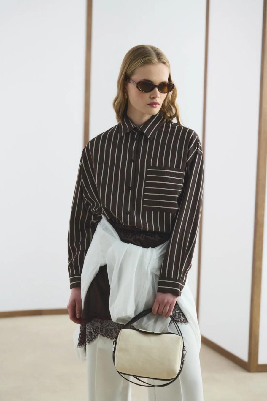 Bitter brown oversized striped shirt