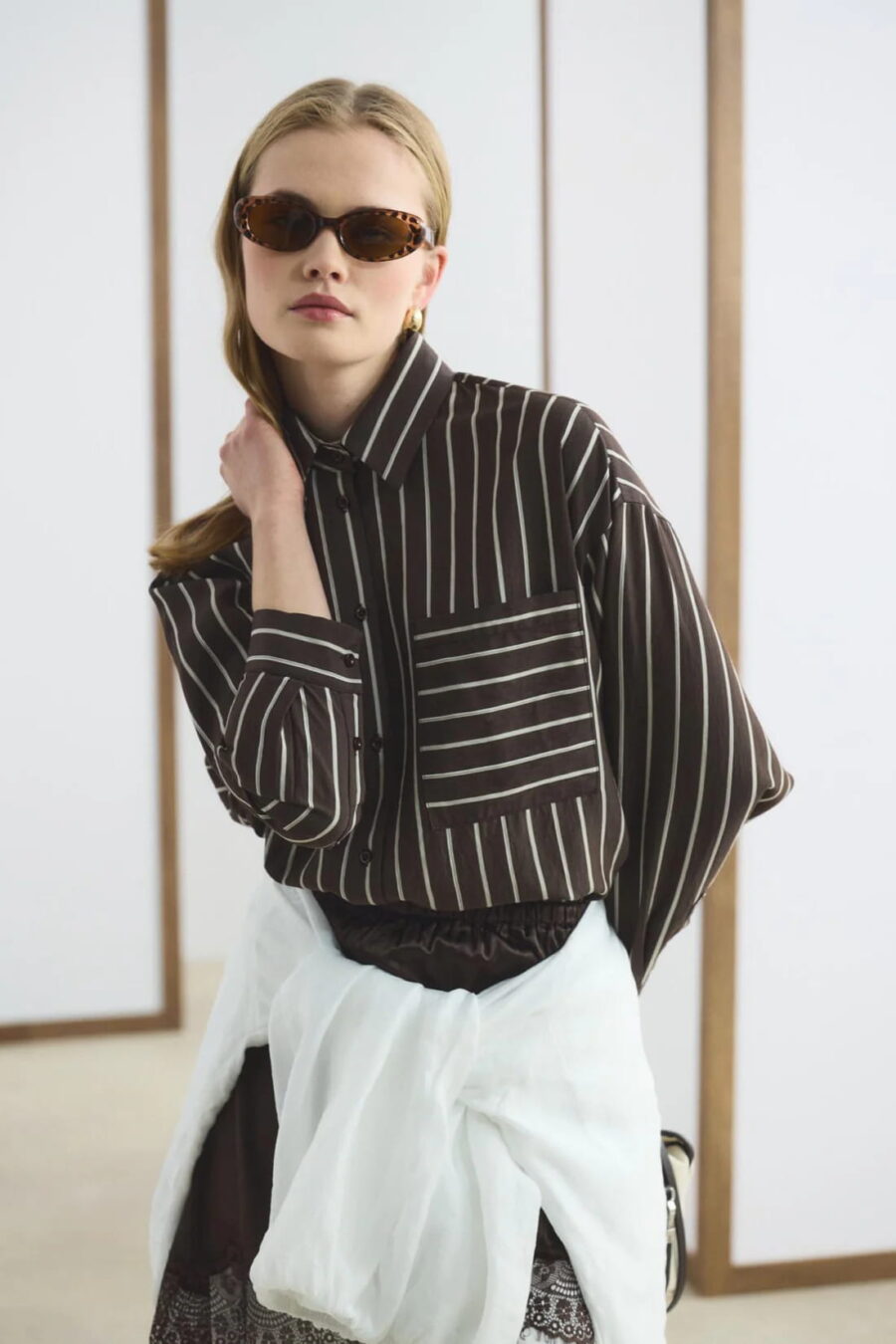 Bitter brown oversized striped shirt