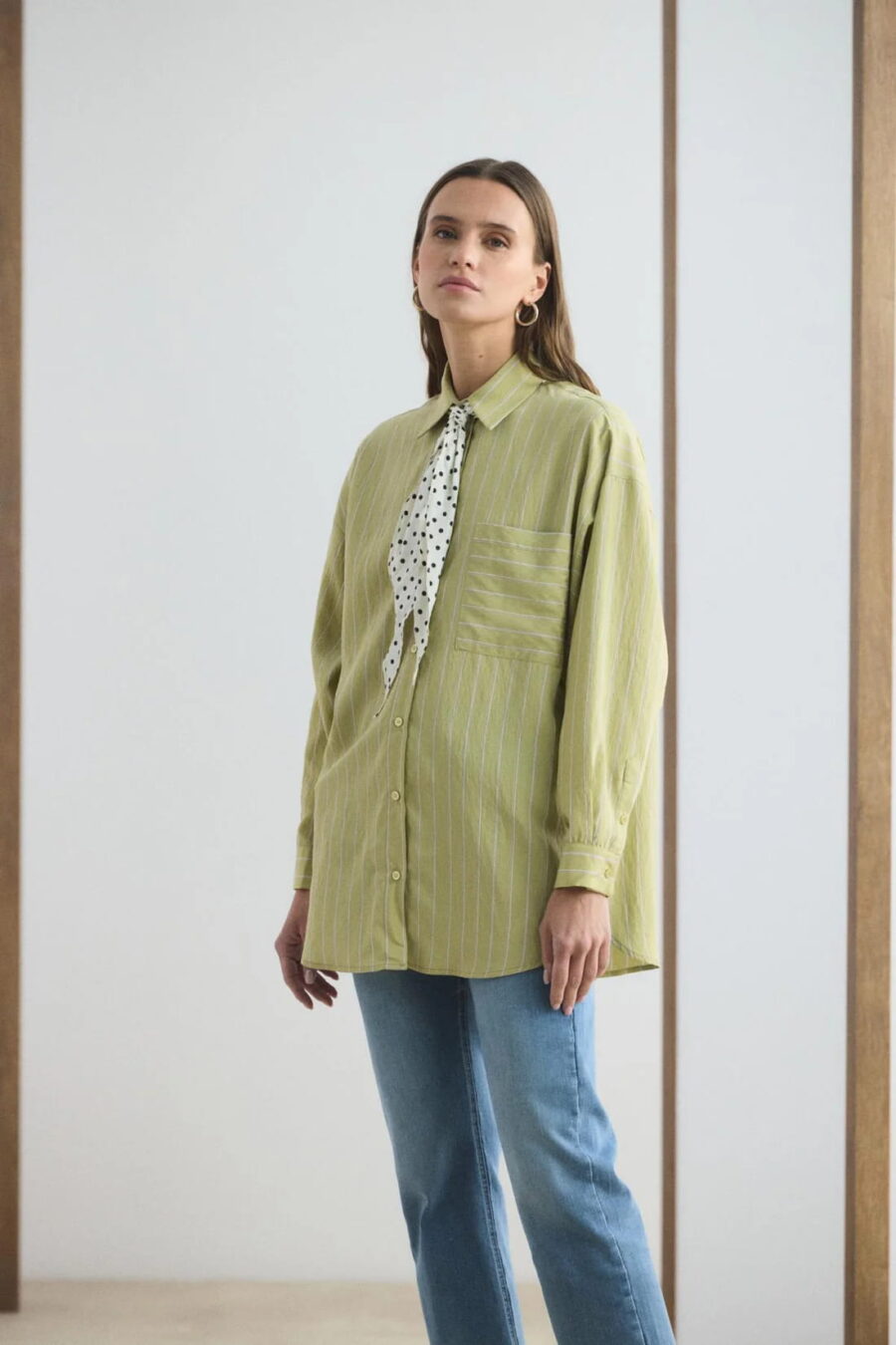 Olive oversized striped shirt