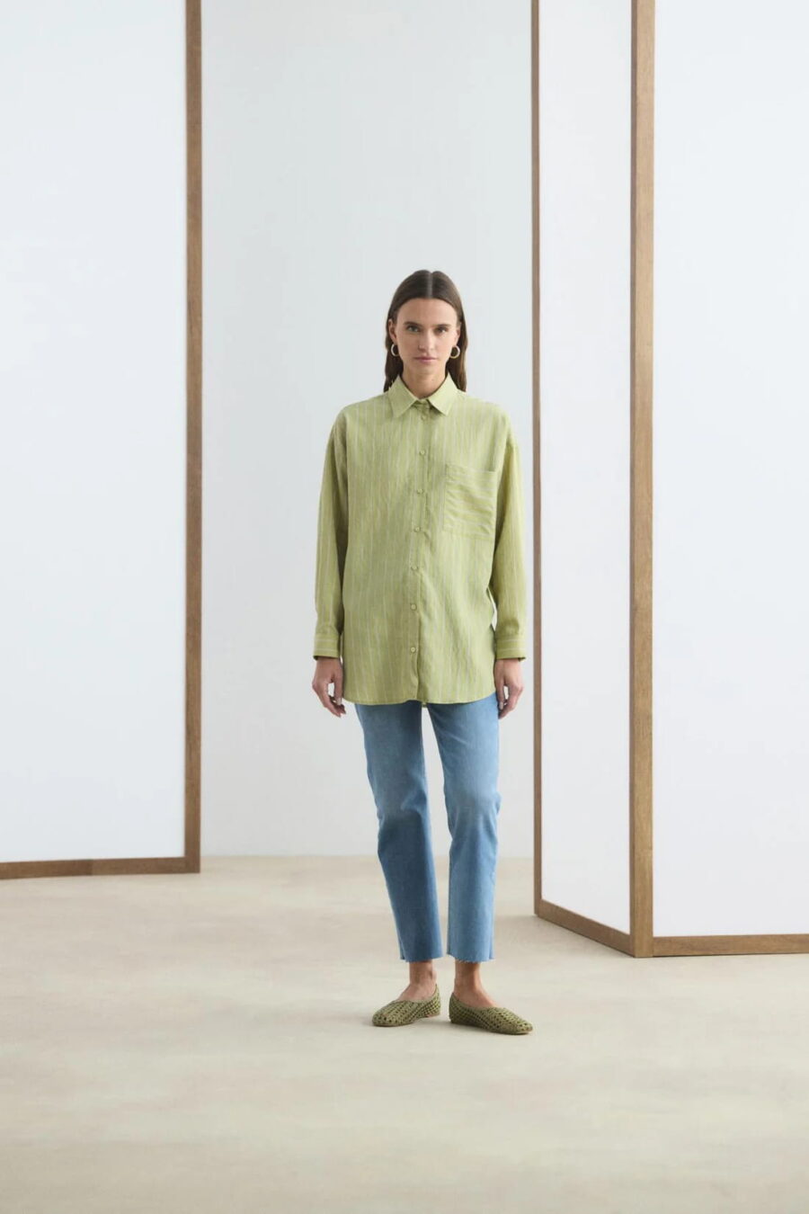 Olive oversized striped shirt