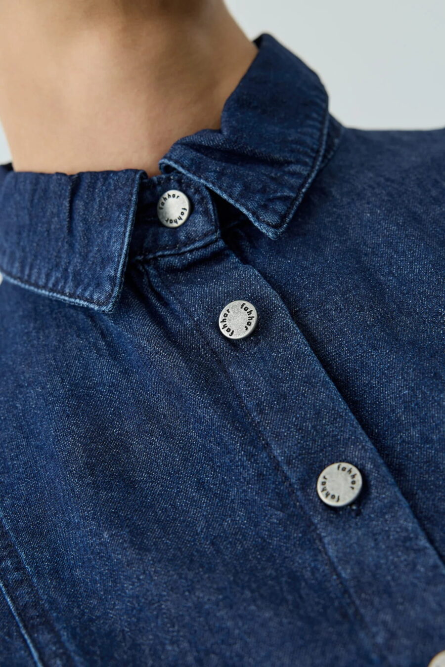 Navy blue denim dress with dart details