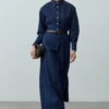 Navy blue denim dress with dart details