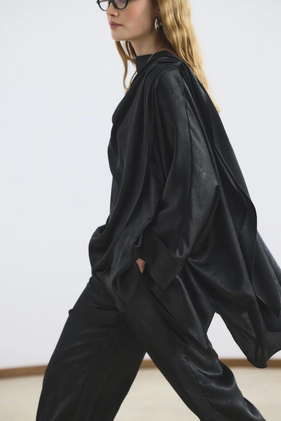 Black shawl collar detailed suit